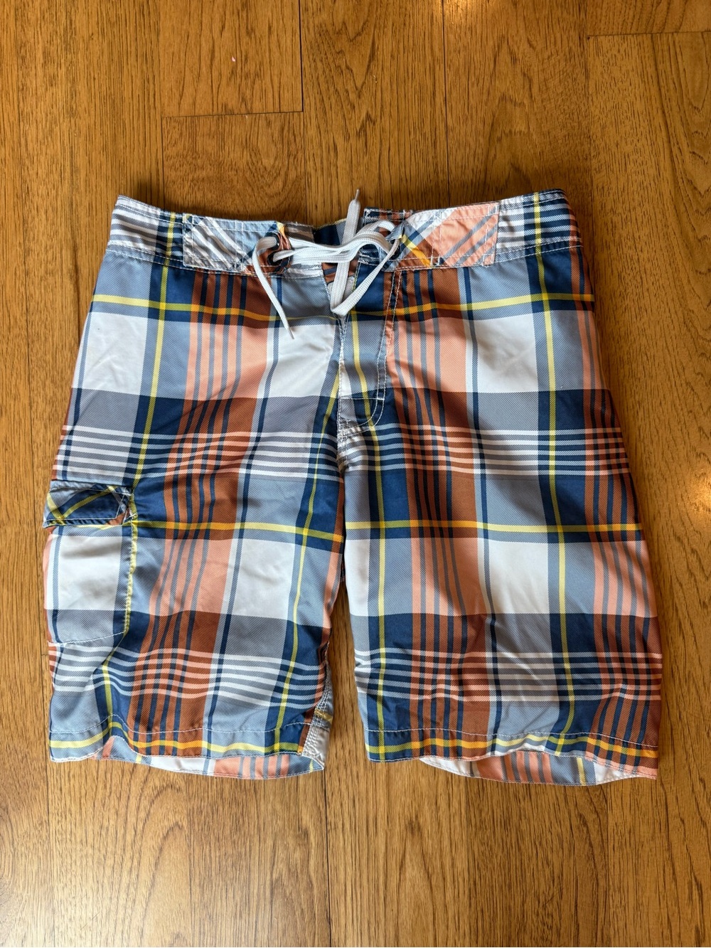Old Navy Plaid Swim Board Shorts in Blue and Orange